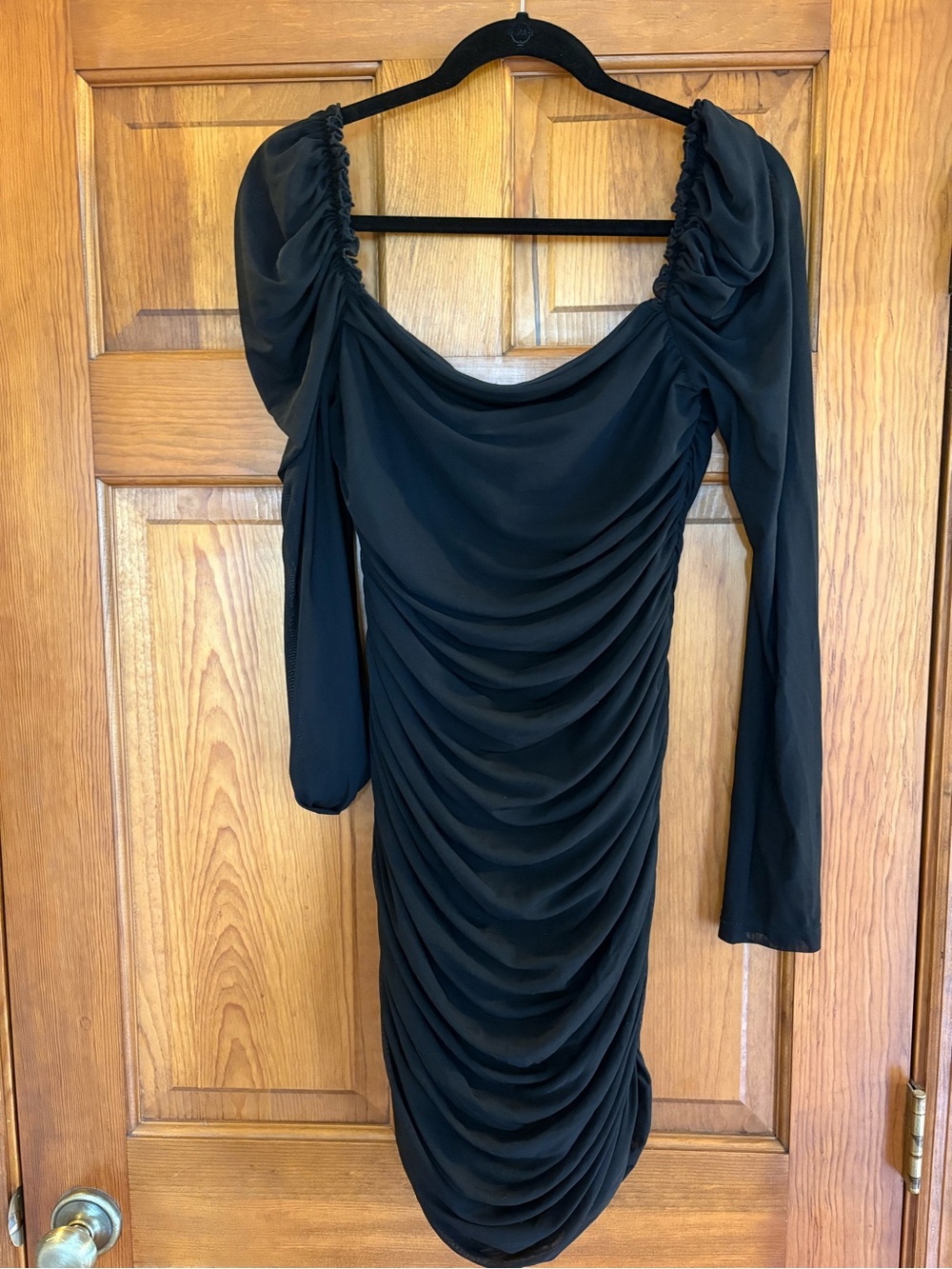 Black Ruched Long-Sleeved Dress SHEIN XL